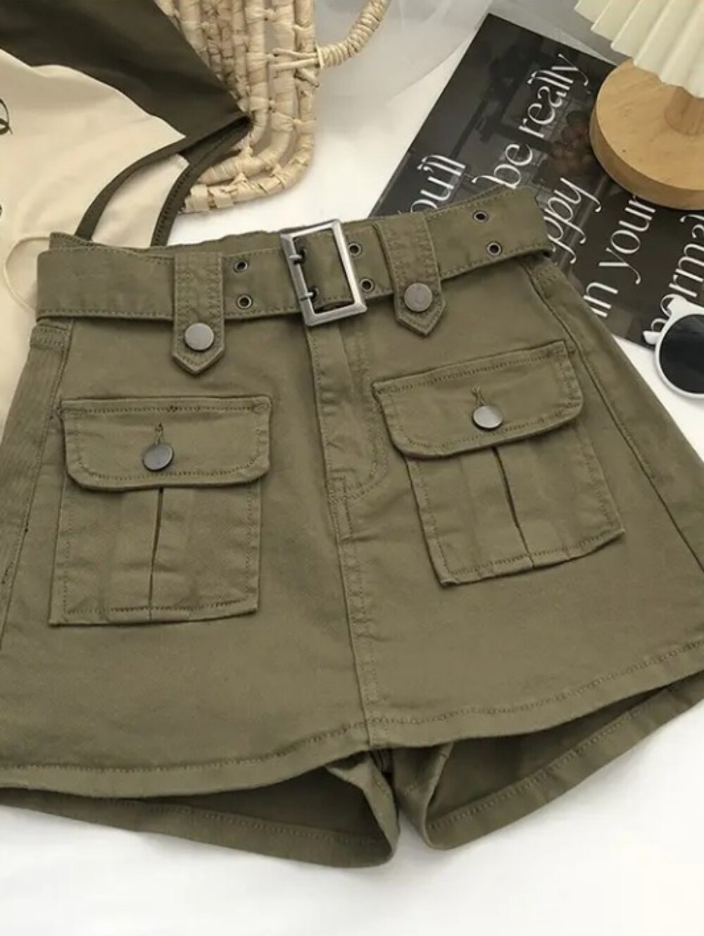 Women'S High-Waist Cargo Skirt with Built-In Shorts, Black Street Style Fashion